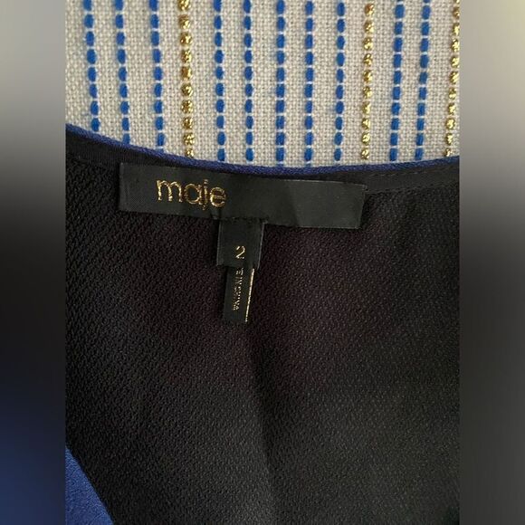 MAJE Mini Dress Womens Sz 2 Blue Fit & Flare Sleeveless V Neck Zip - Picture 6 of 14